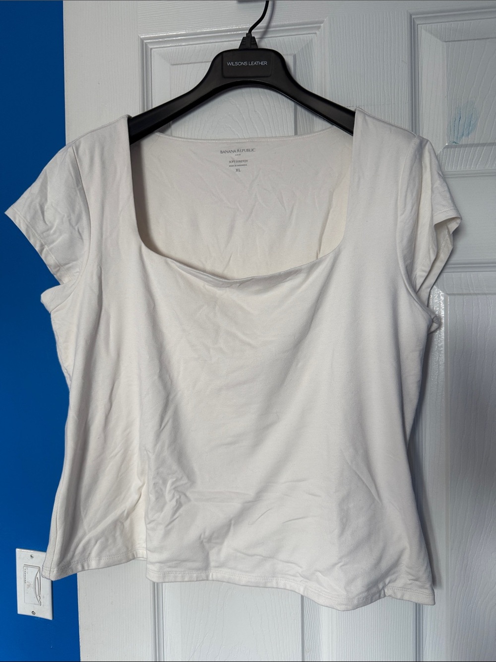 Banana Republic White Square Neck Short Sleeve Top